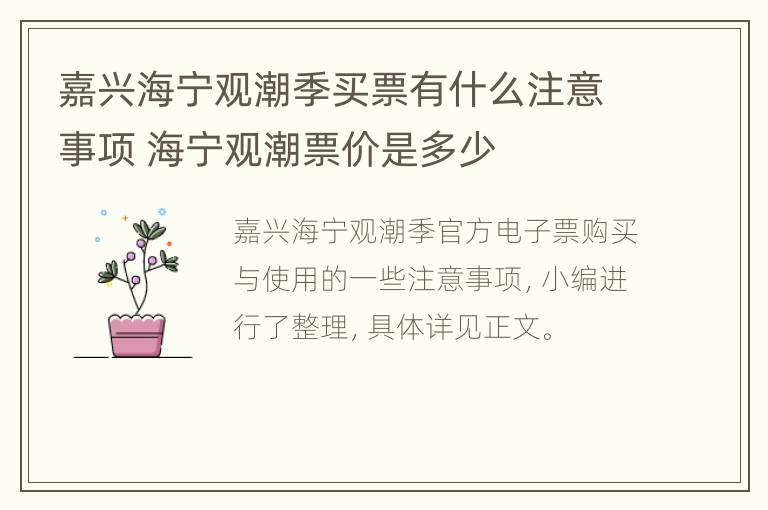 嘉兴海宁观潮季买票有什么注意事项 海宁观潮票价是多少