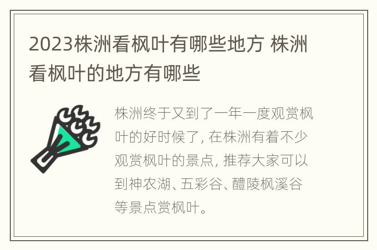 2023株洲看枫叶有哪些地方 株洲看枫叶的地方有哪些