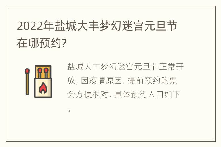 2022年盐城大丰梦幻迷宫元旦节在哪预约？