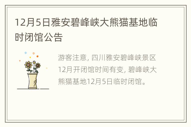 12月5日雅安碧峰峡大熊猫基地临时闭馆公告