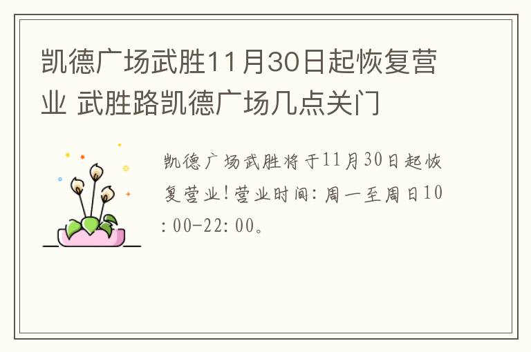 凯德广场武胜11月30日起恢复营业 武胜路凯德广场几点关门