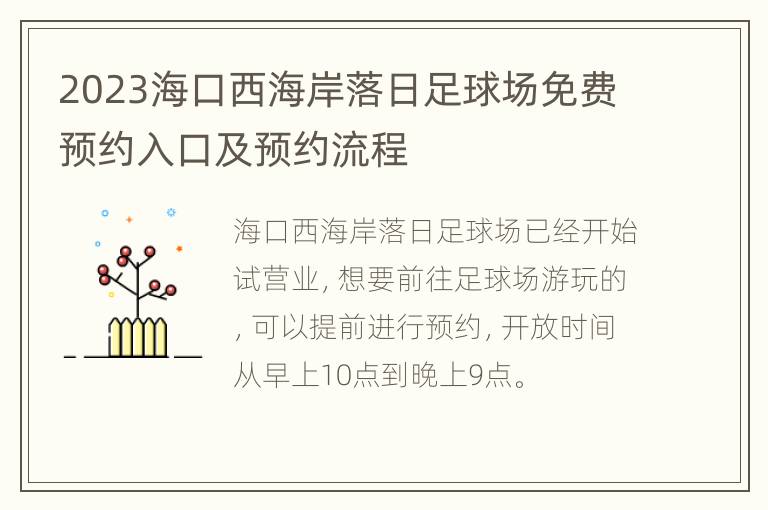 2023海口西海岸落日足球场免费预约入口及预约流程