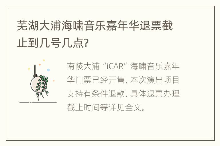 芜湖大浦海啸音乐嘉年华退票截止到几号几点?