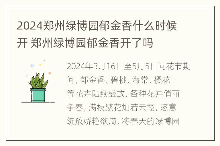 2024郑州绿博园郁金香什么时候开 郑州绿博园郁金香开了吗