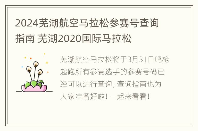 2024芜湖航空马拉松参赛号查询指南 芜湖2020国际马拉松