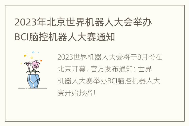 2023年北京世界机器人大会举办BCI脑控机器人大赛通知