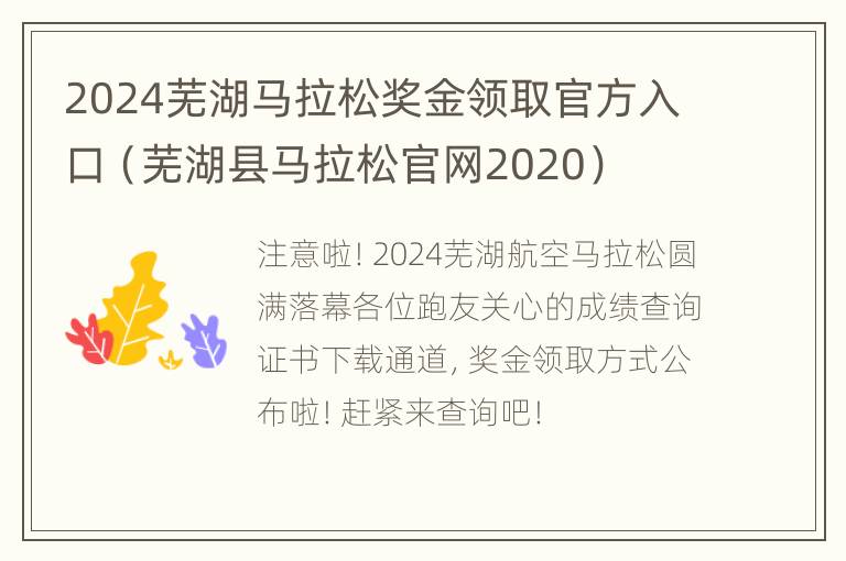 2024芜湖马拉松奖金领取官方入口（芜湖县马拉松官网2020）