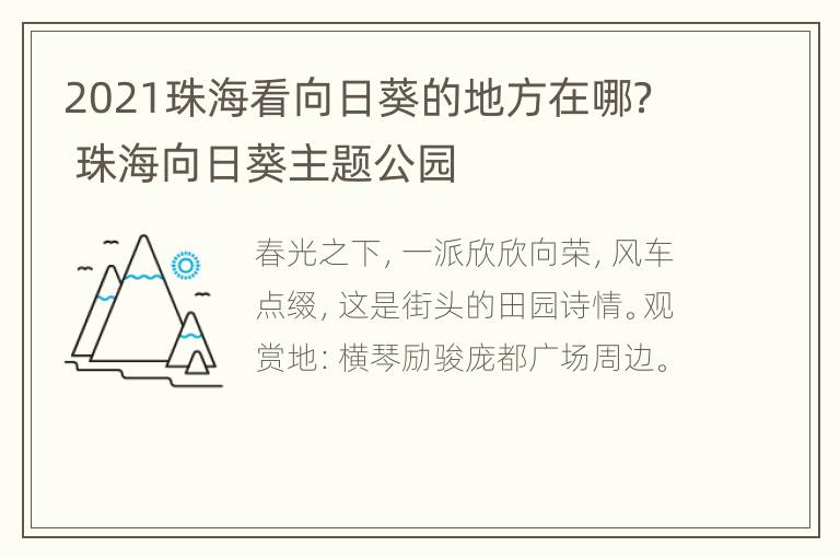 2021珠海看向日葵的地方在哪？ 珠海向日葵主题公园