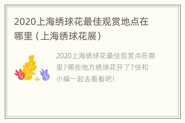 2020上海绣球花最佳观赏地点在哪里（上海绣球花展）