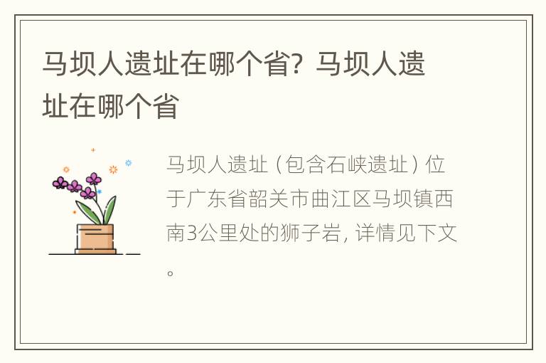 马坝人遗址在哪个省？ 马坝人遗址在哪个省