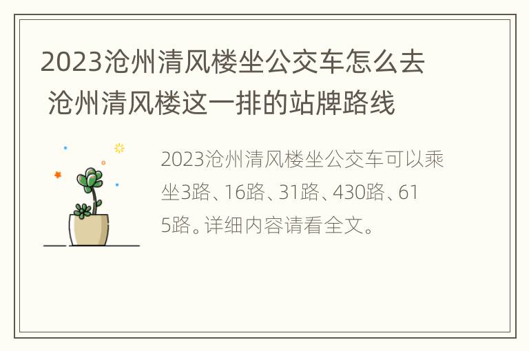 2023沧州清风楼坐公交车怎么去 沧州清风楼这一排的站牌路线