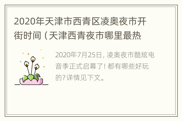 2020年天津市西青区凌奥夜市开街时间（天津西青夜市哪里最热闹）