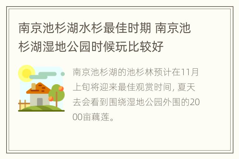 南京池杉湖水杉最佳时期 南京池杉湖湿地公园时候玩比较好