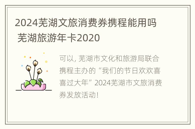 2024芜湖文旅消费券携程能用吗 芜湖旅游年卡2020