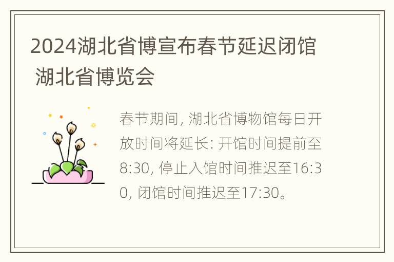 2024湖北省博宣布春节延迟闭馆 湖北省博览会