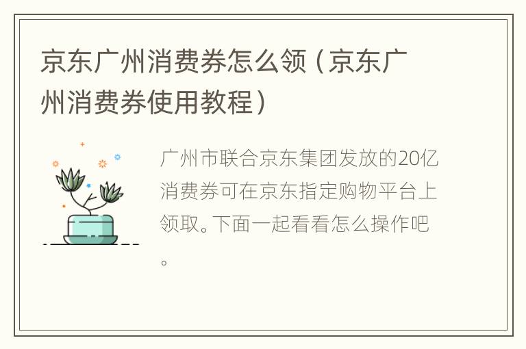 京东广州消费券怎么领（京东广州消费券使用教程）