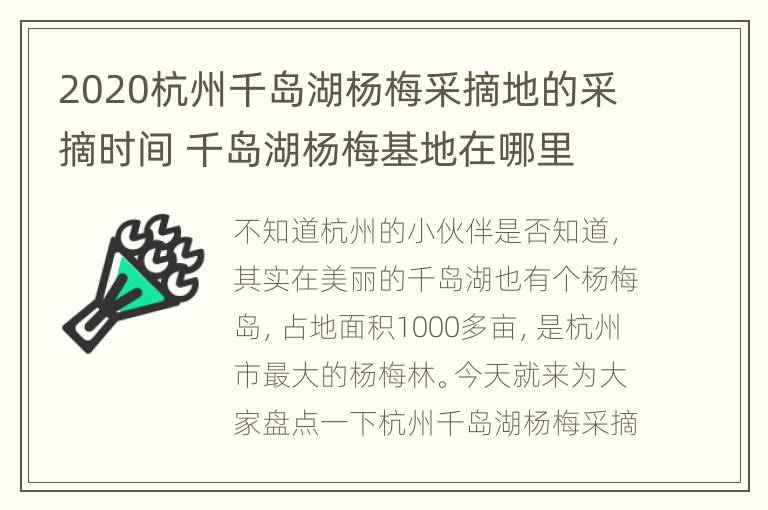 2020杭州千岛湖杨梅采摘地的采摘时间 千岛湖杨梅基地在哪里