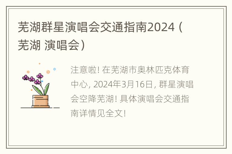 芜湖群星演唱会交通指南2024（芜湖 演唱会）