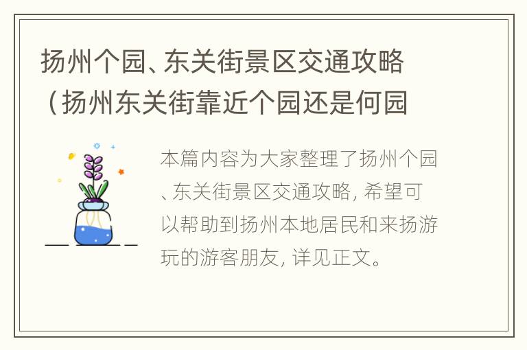 扬州个园、东关街景区交通攻略（扬州东关街靠近个园还是何园）