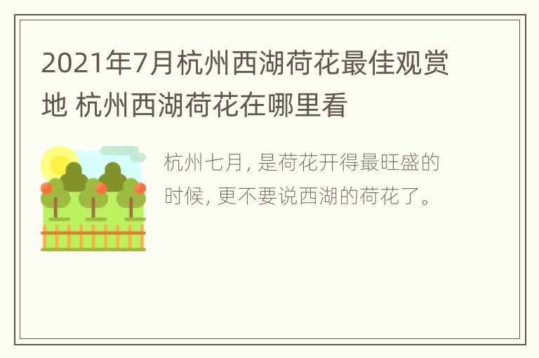 2021年7月杭州西湖荷花最佳观赏地 杭州西湖荷花在哪里看