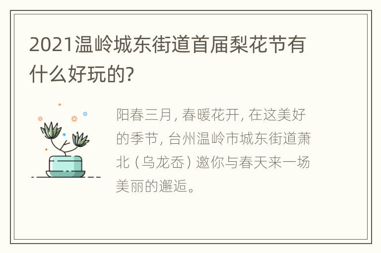 2021温岭城东街道首届梨花节有什么好玩的？