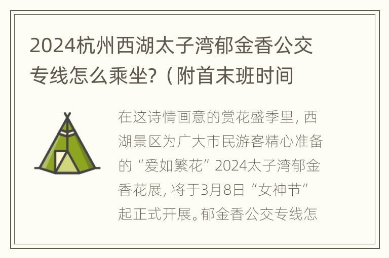 2024杭州西湖太子湾郁金香公交专线怎么乘坐？（附首末班时间）