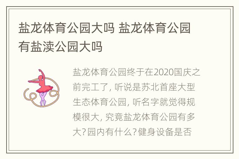 盐龙体育公园大吗 盐龙体育公园有盐渎公园大吗