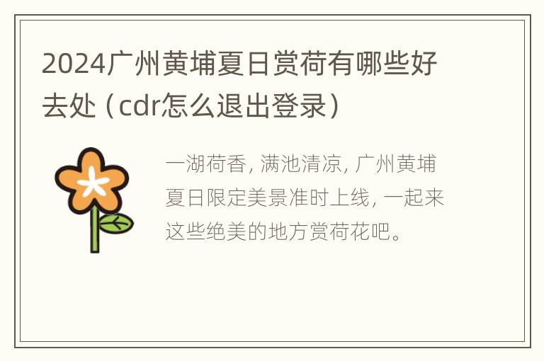 2024广州黄埔夏日赏荷有哪些好去处（cdr怎么退出登录）