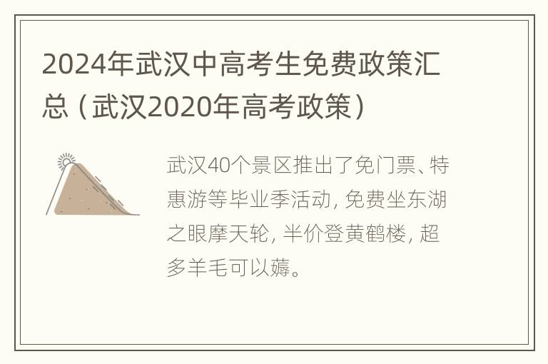 2024年武汉中高考生免费政策汇总（武汉2020年高考政策）