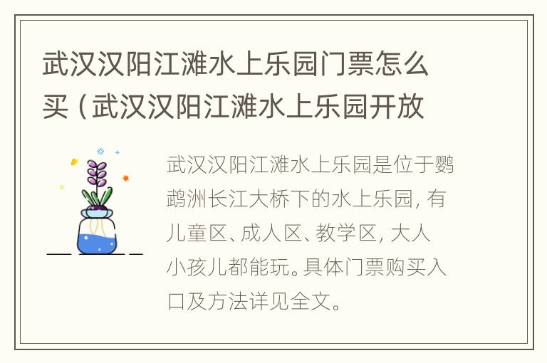 武汉汉阳江滩水上乐园门票怎么买（武汉汉阳江滩水上乐园开放时间）