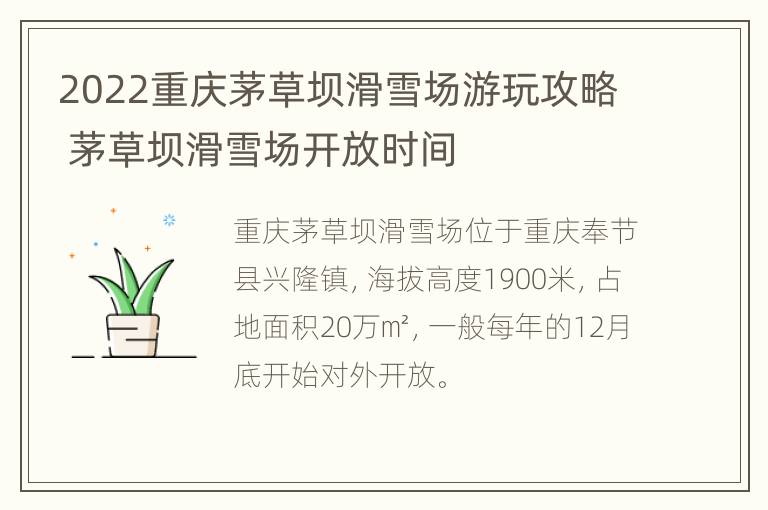 2022重庆茅草坝滑雪场游玩攻略 茅草坝滑雪场开放时间