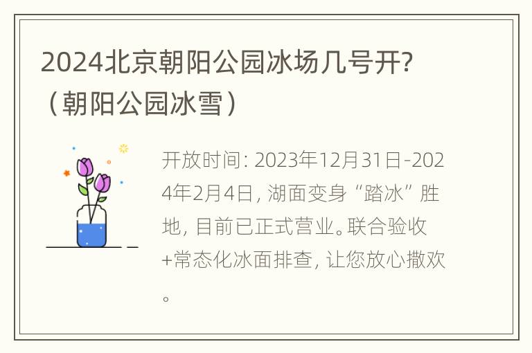 2024北京朝阳公园冰场几号开？（朝阳公园冰雪）