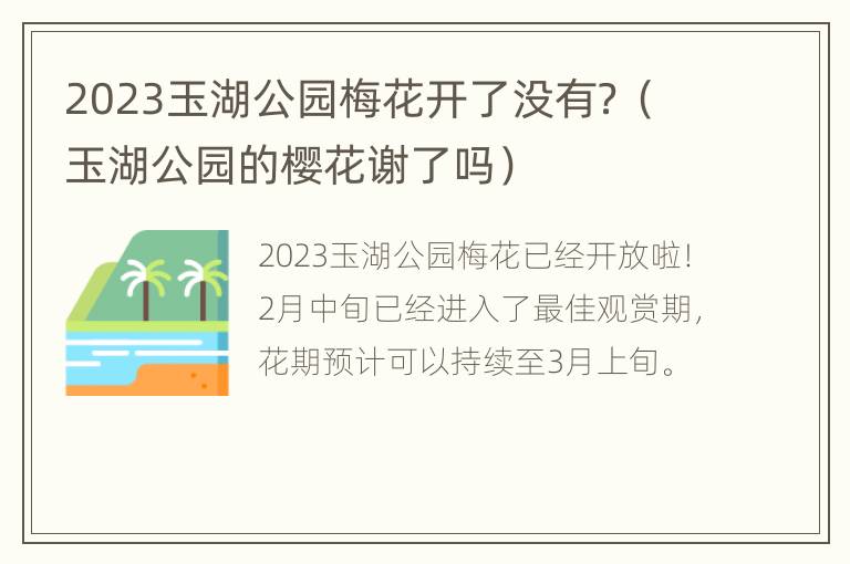 2023玉湖公园梅花开了没有？（玉湖公园的樱花谢了吗）