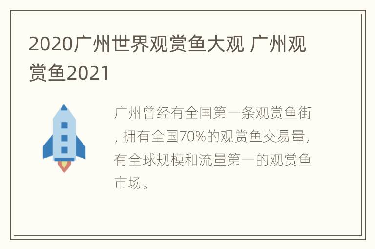 2020广州世界观赏鱼大观 广州观赏鱼2021