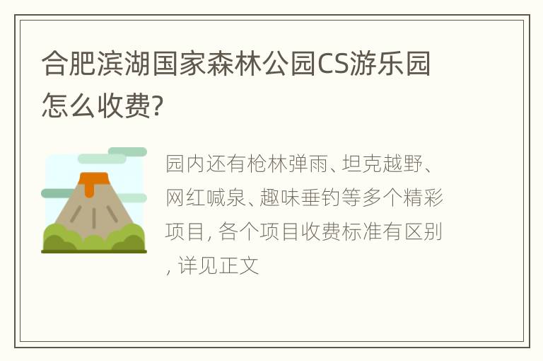 合肥滨湖国家森林公园CS游乐园怎么收费？