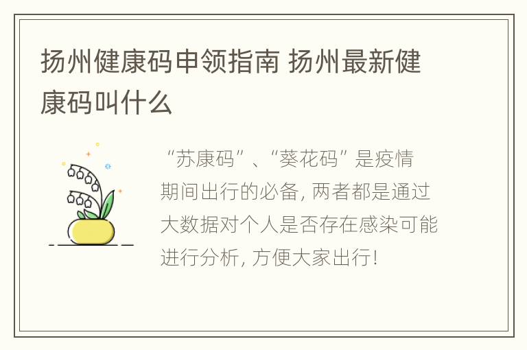 扬州健康码申领指南 扬州最新健康码叫什么