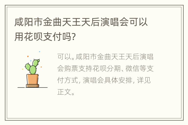 咸阳市金曲天王天后演唱会可以用花呗支付吗？