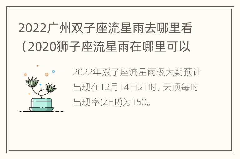 2022广州双子座流星雨去哪里看（2020狮子座流星雨在哪里可以看到）