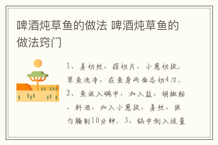 啤酒炖草鱼的做法 啤酒炖草鱼的做法窍门